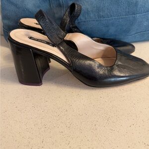 Black Leather Slingback Heels
